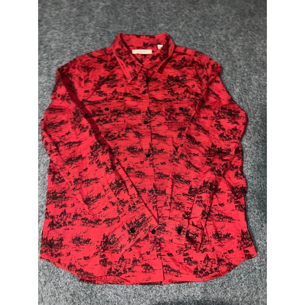 Natural Reflections XL Red Toile Western Landscape Cotton Button Down Shirt